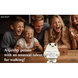 Stitch-Witch Hilarious White Elephant Gifts for Adults, Walking Potato Crochet, Wind-up Potato, Emotional Support Potato (White Potato)