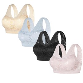 4 Pack Women's Orthopedic Anti-Sagging Bras Sexy Comfy Push Up Posture Correcting Bralette Breathable Everyday Bras(A- Pink,Large)