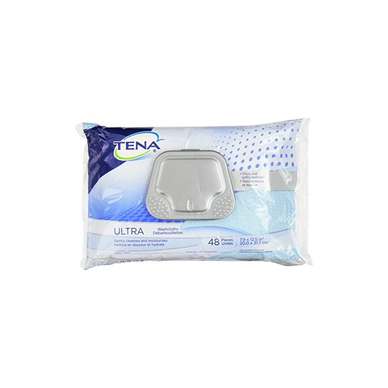 Tena Ultra Skin-Caring Washcloths, 8x12.5 in., Soft-Pack/48 wipes