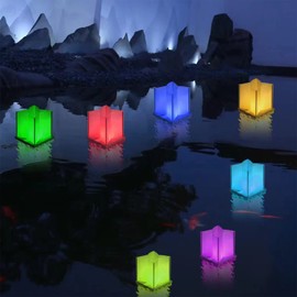 FUELYE 10 Pack 6" Star Shaped Floating Lanterns with Waterproof Wooden Base Sets, Paper Water Lanterns Decoration with LED Tealight Candle (10Sets Lanterns +Multicolor LED Candles +Remote Control)