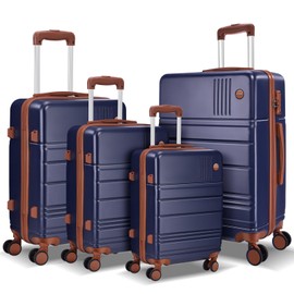 Hoteel Luggage Sets 4 Piece ABS PC Suitcases with Wheels and Side Hook Hardshell 16/20/24/28 inch Luggage set with Kids Suitcase,Dark Blue