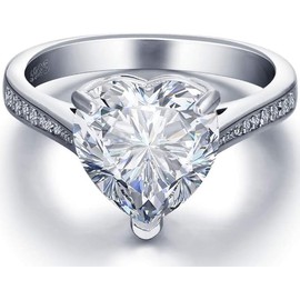 Women's fashionable diamond studded heart-shaped protagonist commemorative ring (Silvery, 9)