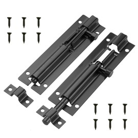 2 Set Door Lock Bolts Shed Door Tower Bolt Heavy Duty Black Door Bolt Latch Slide Barrel Door Bolt Security Lock Latch, gate lock, for Internal Doors, Sheds, Bathrooms, and Toilets - with Screws, 5 In