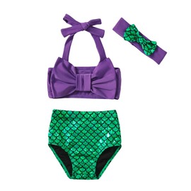 LYSMuch - Traje de baño de 2 piezas para niña, Violeta y Verde, 12-18 Meses