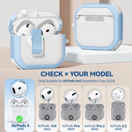 with Safety Lock for AirPods 4th Generation Case 2024, Unique Cute Kawaii AirPod 4 Case with Cleaning Kit and Keychain for Women Men Girls Kids - Sky Blue