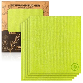 DANIHOME Sponge Cloths Set of 5 Green | More Than Just Dish Cloths: Sustainable, Washable & Reusable Kitchen Utensils | Ideal for Kitchen, Household and Car | High Absorbency & Durability
