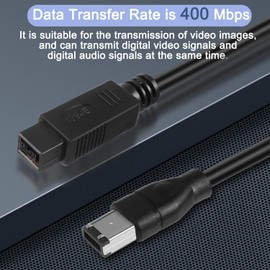 HATMINI Firewire Cable 6ft IEEE 1394 Firewire 9 Pin Male to 6 Pin Male Adapter Cable Firewire Data Transfer Converter Cable for Printer, PC, Scanner, Camcorder