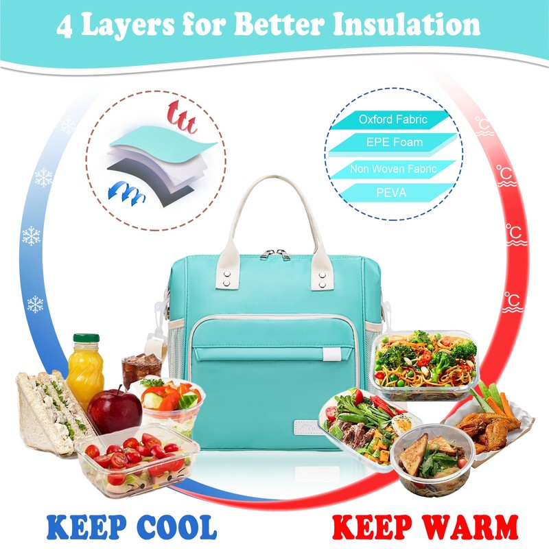 TuErCao Preppy Lunch Box for Women Aesthetic Insulated Lunch Bag