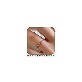TLY Gold Birthstone Rings for Women Non Tarnish 14K Gold Plated Cubic Zirconia Dainty Cute Stackable Thumb Pinky Rings Thin Simple Gemstone CZ Stacking Ring Everyday Jewelry Gift for Women Ring Size 5 6 7