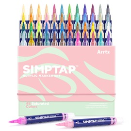 Arrtx Simptap Series Acrylic Paint Pens, Brush Tip Acrylic Paint Markers for Rock Painting, DIY Craft, 48 Count