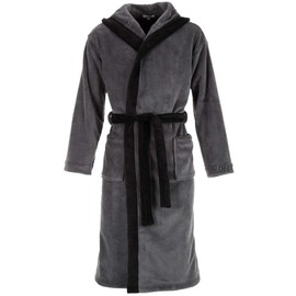 Di Ficchiano Monza Men's Bathrobe with Hood, Fluffy Dressing Gown, Sleepwear Made of Elegant Microfibre, Kimono with Choice of Colours and Sizes S–5XL, Bath Robe, Oeko-Tex Standard 100, Grey black