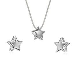 Dreuyet Y2k Star Earrings Necklaces Set for Women Minimalist Cahrm Tiny Star Pendant Necklaces 3D Trendy Star Ear buckle Earrings Jewelry Accessories (silver)