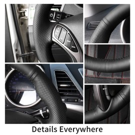 Yeolpise Hand-Stitched Steering Wheel Cover,Fit for Hyundai 2013 2015 i30/2011 Elantra/2013 2014 2016 Elantra GT/2013 2014 Elantra Coupe/2014 Elantra Sedan,Non-Slip Breathable Steering Wheel Cover