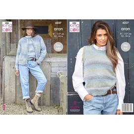 King Cole Aran Knitting Pattern - 6227 Ladies Cardigan & Vest (2 Designs)
