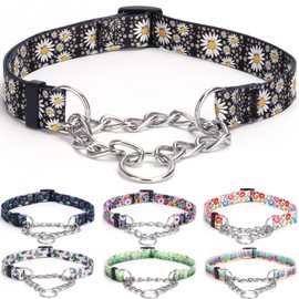 Serijoars Martingale Collar for Dogs, Heavy Duty Floral Pattern, Female Safety Nylon Training Dog Collar with Flowers Design - Large Medium Small Dogs (XL, Daisy)