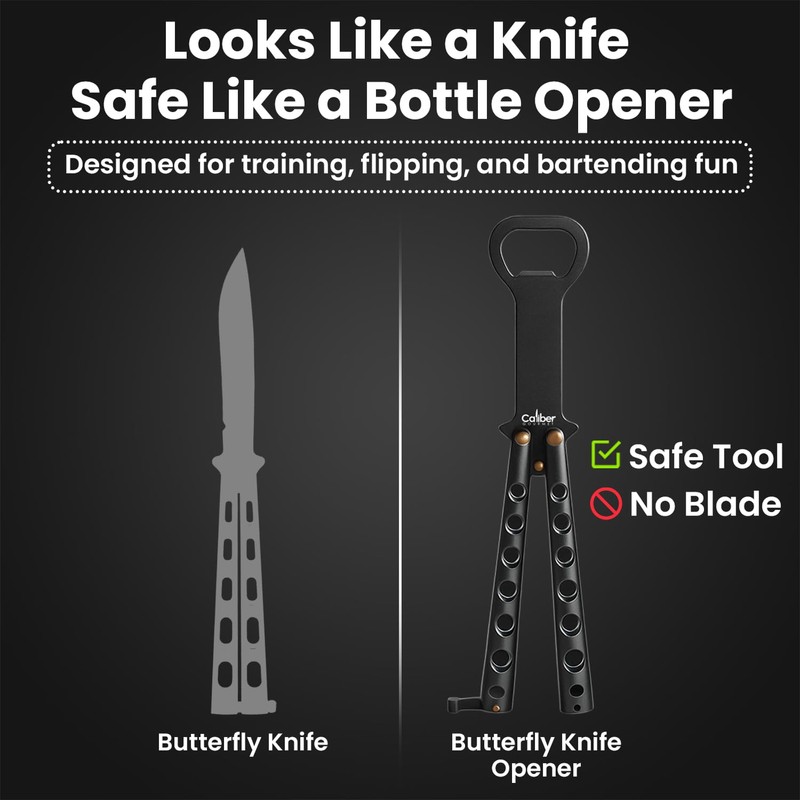 Caliber Gourmet Butterfly Knife Bottle Opener | Cool Balisong Trainer