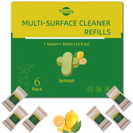 Tisnxiy Multi-Surface Cleaner Refill Tablets - 6 Count- 96 fl oz total (6x 16 fl oz) - All Purpose Cleaner Refill Tablets - For household and kitchen spray cleaners - Fresh Lemon Scent