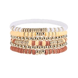 Bohemian Ploymer Clay Surfer Bracelet for Women Teen Girls Summer Beach Layering Colorful Beaded Stretch Stackable Friendship Boho Bead Bracelet Set-bead orange
