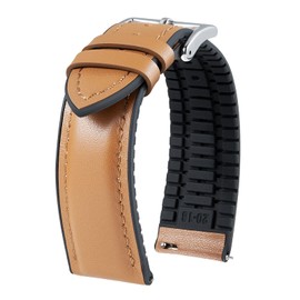 BINLUN Leather Watch Band Inner Rubber Breathable 0.5 - 0.9 inches (14 - 22 mm), Hybrid Quick Release Watch Strap, Smart Watch Strap, Unisex Use, 6 Colors Available, brown (light brown), 14 mm