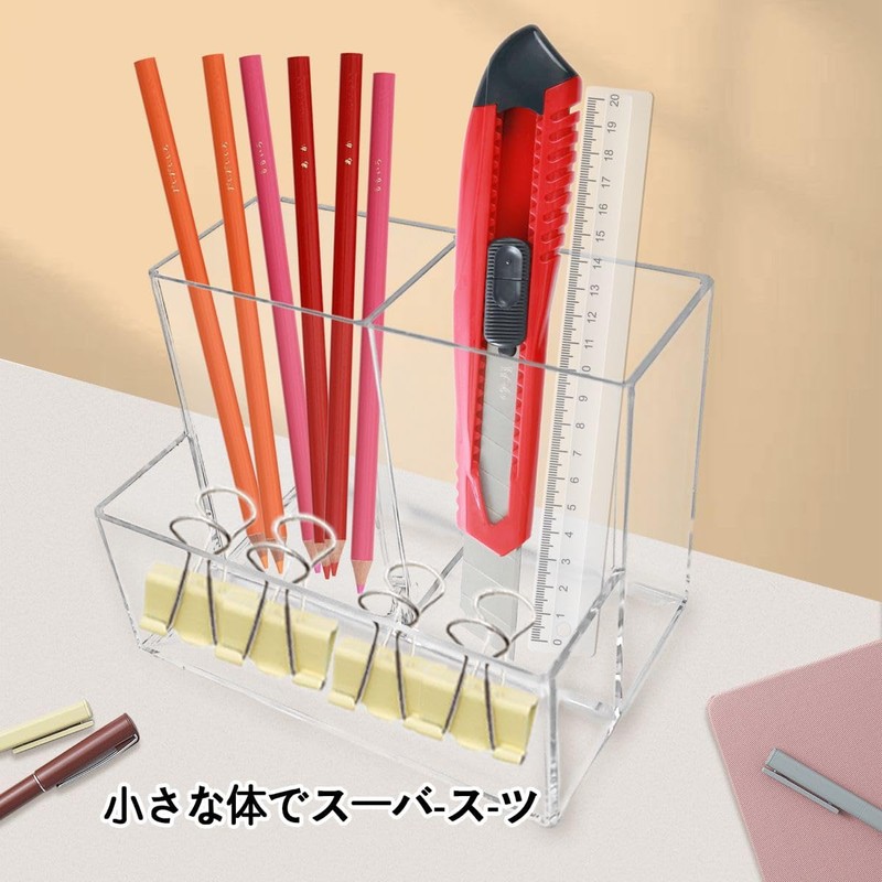winova Acrylic Pen Holder, Transparent, 3 Tier Compartment, Pen Stand,