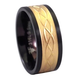Fantasy Forge Jewelry Gold Celtic Ring Black Stainless Steel 8mm Band Mens Womens Size 10.5