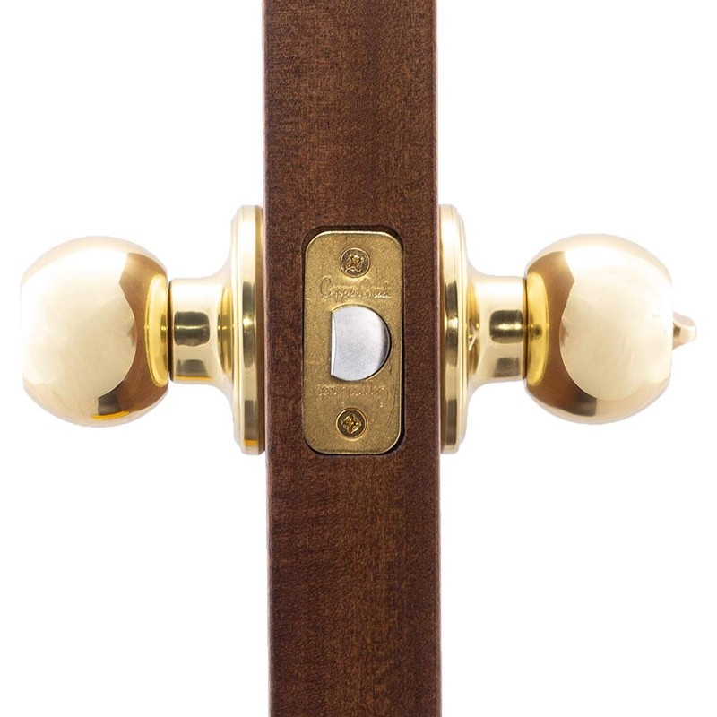 Door Knob, Indoor Grip Ball (Ball Shape, Keyed, Polished Brass)