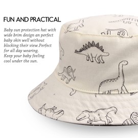 XIAOHAWANG Baby Sun Hat Boys Sun Hat UV Protection Baby Girl Hat Summer Breathable Children's Fishing Hat with Mesh Lining, White dinosaur