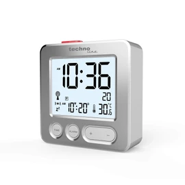 Technoline WT265 Handy and Convincing Modern Radio-Controlled Alarm Clock with Brushed Real Metal Front, Silver, Touch Activation for Lighting/Snooze, Date, Indoor Temperature, 66 x 21 x 66 mm