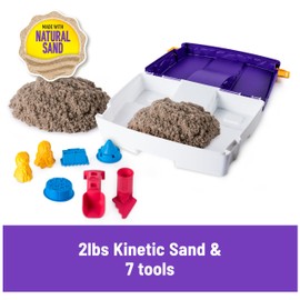Kinetic Sand, Folding Sand Box with 2lbs Play Sand, 7 Molds & Tools, Storage Case, Sensory Toys, Holiday Gifts & Stocking Stuffers for Kids Ages 3 and up