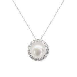 Cubic Zirconium and 10mm Freshwater Cultured Pearl Cluster Pendant