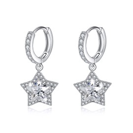 HELORET Christmas Gifts Star Earrings CZ Dangle Star Huggie Earrings for Women Dainty Cubic Zirconia Earrings Stud Jewelry Gifts