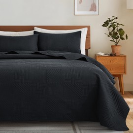 Lavsiry Black Quilt King Size with Pillow Shams, Summer Soft Geometric Pattern Bedspread, 3 Pieces Lightweight Coverlet Bedding Set for All Seasons