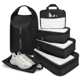 SDYSM Juego de 6 Piezas Organizador de Viaje de Gran Capacidad con Compresión,Bolsas Organizadoras de Viaje para Equipaje con Doble Cierre (Negro)