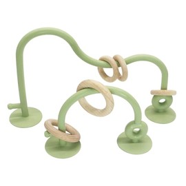 Par de juguetes de silicón con aros de madera y succión. Libres de tóxicos. Para bebés y niños. Regalo para bebé (Verde)