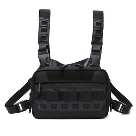 Tactical Chest Rig Pack, Breathable Running Chest Bag, Molle Sports Utility Chest Pack for Running Hiking Cycling, Black, Classique