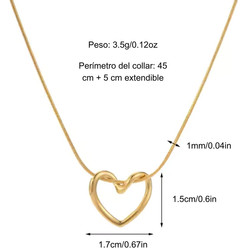 Collares para Mujer Chapado en Oro 18K, Collar de Corazón,