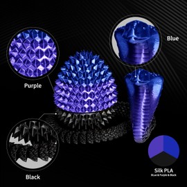 XZN Tri Color Silk PLA 3D Printer Filament, Rainbow Silk PLA Filament 1.75mm, +/- 0.02mm Accuracy, No Clog/Bubble, Durable, Vacuum Sealed, Fits Most FDM Printers, 1KG Spool - Blue/Purple/Black