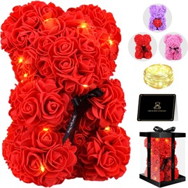 Otlonpe Otlonpe Bear Rose Valentines Day Gifts for Her, 9 inch Flower Bear with Led Light, Birthday Gifts for Women Wife Girlfriend Mom, Gifts for Valentine's Day Anniversary Womens Day Mothers Day (Red)