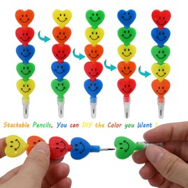 BieFuDan 30 Pieces Stackable Love Smiley Pencils, Kids Plastic Love Smiley Shaped Stacking Pencil, Pencils for Kids，5 in 1 Point Pencils for Birthday Party Supplies School Fun Equipment