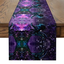 Erosebridal - Camino de mesa rectangular de dragón de 13 x 48 pulgadas, diseño de nebulosa, estrella, safari, centro de mesa, decoración para comedor, cocina, mesa, decoración de mesa, color morado y