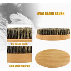 Beard Comb Brush Set with Beauty Trimming Scissors, Wooden Boar Bristle Beard Brush, Anti Static Moustache Pocket Comb, Portable Hair Comb for Combing Beard Hair, Removing Debris, Massages Face