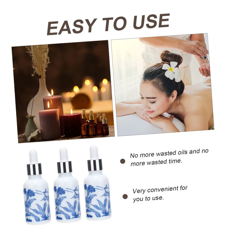 BUGUUYO 3pcs Mini Oil Dropper Bottles Ceramic Body 30ml Essential