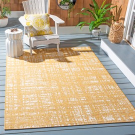 SAFAVIEH Courtyard Collection 8' x 10' Gold / Ivory CY8451 Indoor/ Outdoor Waterproof Easy-Cleaning Patio Backyard Mudroom Area-Rug