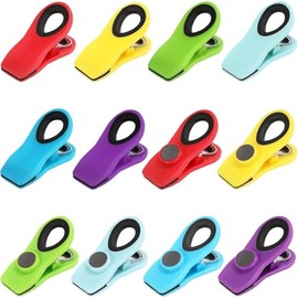 U Chef Set de 12 Clips para Bolsas con Imán, Pinzas para Bolsas de Comida, Clips de Plástico para Sellar Bolsas de Comida, Pinzas Magnéticas para Refrigerador, Cocina y Aperitivos