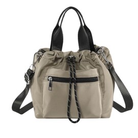 Halgio Women's Drawstring Bag, Shoulder Bag, 2-Way Drawstring Bag, Shoulder Handbag, Mini Bag, Pochette, Nylon, Cross-body, Popular, Black, Beige, Gray, Stylish Bag, Bag, Khaki