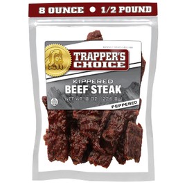 Old Trapper, Trapper's Choice Peppered Kippered Steak, Eight-Ounce Individual Package, Spicy Meat Snacks, 11 Grams of Protein and 70 Calories Per Serving (Pack of One)