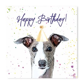Greyhound Birthday Card - Party Hat