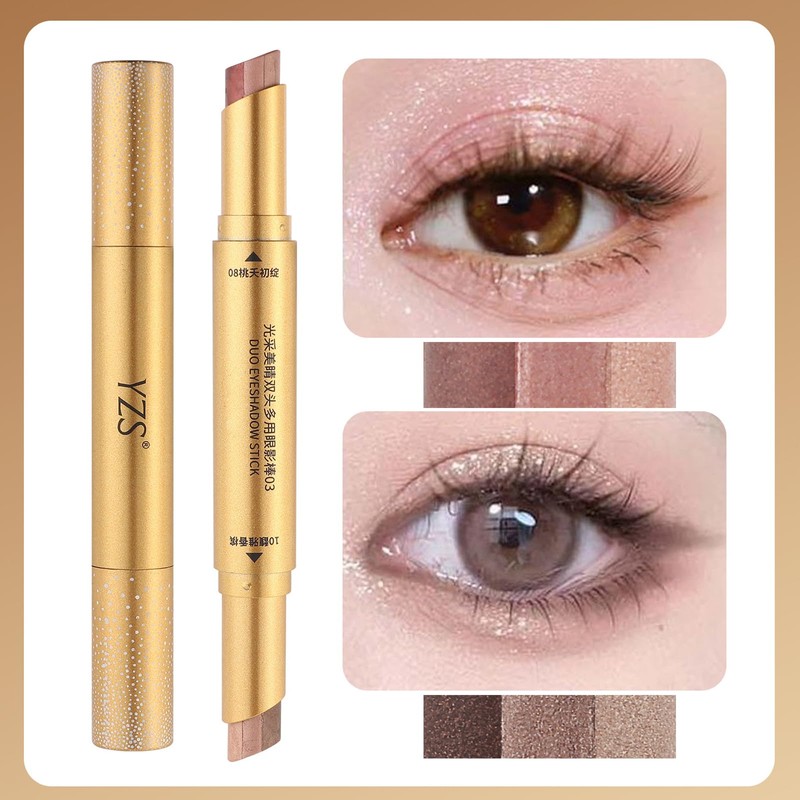 6 Colors Dual 3-Color Gradient Eyeshadow Stick,Metallic Cream Eye Shadow