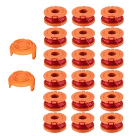 TopHomer 18 Pack Trimmer Spool Line for Worx, WA0010 Replacement Auto Edger Strimmer Spool, 0.065 inch Line Diameter with 2 Caps, Suitable for Worx Weed Eater