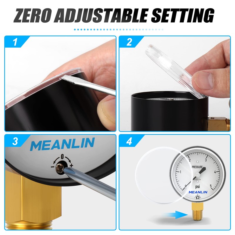 MEANLIN MEASURE 0-5psi Diaphragm Type Capsule Low Pressure Gauge 1/4"
